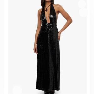 Revolve WeWoreWhat - Elegant Black Halter Sequin Dress